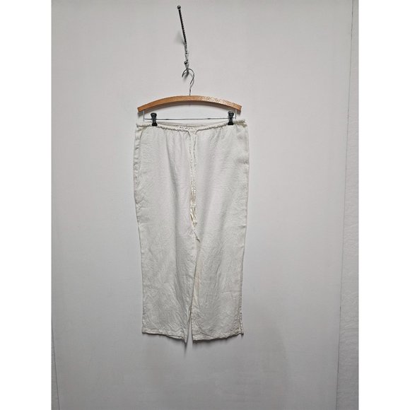 Max Studio Linen Blend White Drawstring Wide Leg Pants Size M - Picture 1 of 7